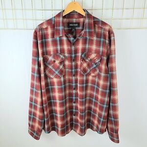 Marmot Lightweight Flannel Red Tartan Plaid Merino Wool Blend Button Down Shirt